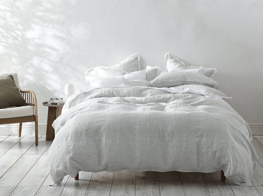MM Linen Laundered Linen Pinstripe Cloud Duvet Cover Set |100% European Flax Linen